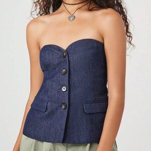 Forever 21 Button-Front Sweetheart Tube Top Denim Vest
